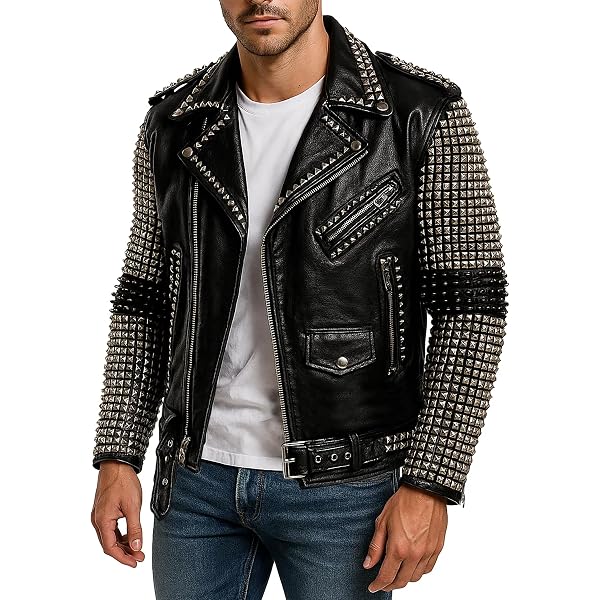 CHICAGO-FASHIONS Spiked Studded Leather Jacket Women - Black